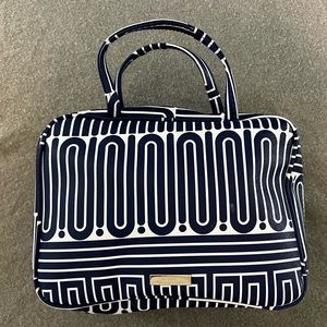 TRINA TURK Navy Blue & White exterior Medium Makeup Travel Case with Handles